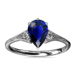 3 stenen antieke stijl blauwe peer saffier ring & diamanten 3,25 karaat