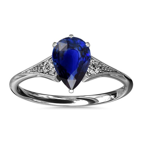3 stenen antieke stijl blauwe peer saffier ring & diamanten 3,25 karaat - harrychadent.nl