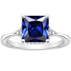 3 stenen diamant en prinses geslepen Sri Lankaanse saffier ring 3,75 karaat