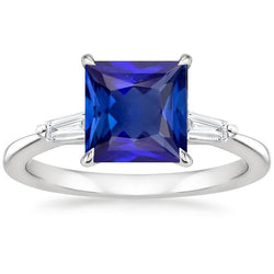 3 stenen diamanten ring prinses blauwe saffier & stokbrood 5,50 karaat