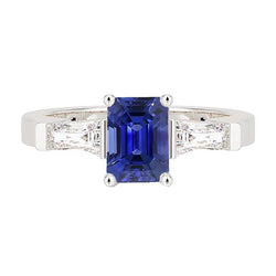 3 stenen diamanten smaragd blauwe saffier verlovingsring 2,50 karaat