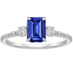 3 stenen geaccentueerde verlovingsring Ceylon saffier & diamant 4,25 karaat