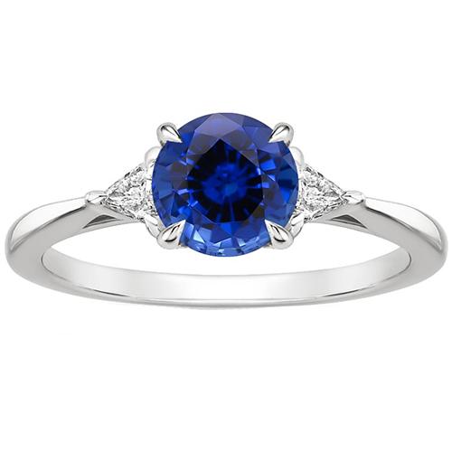 3 stenen gouden ring ronde blauwe saffier en biljoen diamanten 2,50 karaat - harrychadent.nl
