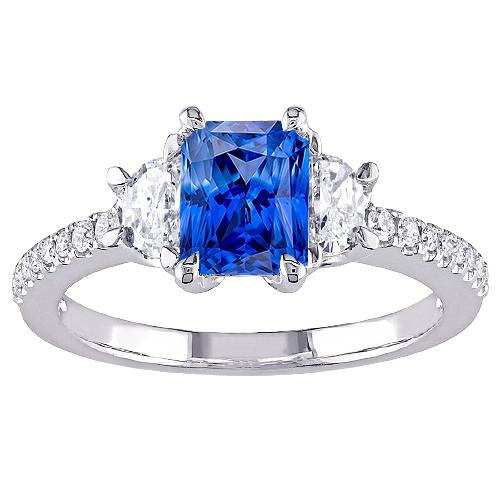 3 stenen halve maan diamanten blauwe saffier ring met accenten 3 karaat - harrychadent.nl