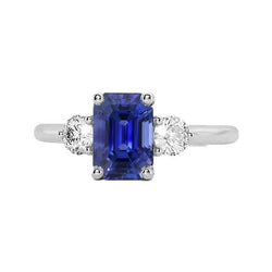 3 stenen natuurlijke blauwe saffier smaragd ring & diamanten 3 karaat