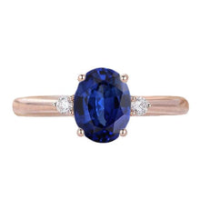Afbeelding in Gallery-weergave laden, 3 stenen ovaal geslepen saffier ring met kleine ronde diamanten 2,25 karaat - harrychadent.nl
