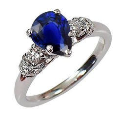 3 stenen ring antieke stijl peer Ceylon saffier & diamanten 2 karaat