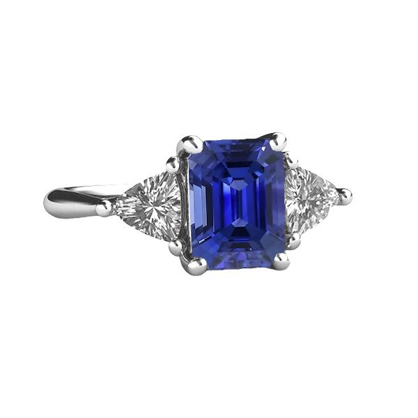 3 stenen ring blauwe saffier smaragd en biljoen diamanten 2,50 karaat - harrychadent.nl