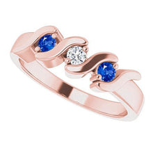Afbeelding in Gallery-weergave laden, 3 stenen ring diamant blauwe saffier 0,90 karaat roségoud 14K - harrychadent.nl
