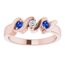 3 stenen ring diamant blauwe saffier 0,90 karaat roségoud 14K