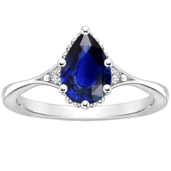 3 stenen ring gespleten schacht peer blauwe saffier en diamanten 3,25 karaat - harrychadent.nl