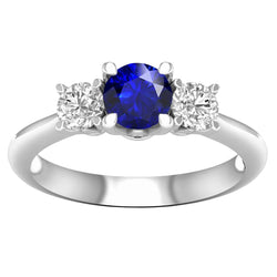 3 stenen ring ronde prong set saffier diamanten 5 karaat gouden sieraden