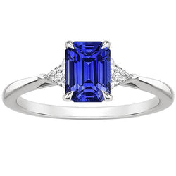 3 stenen ring smaragd Ceylon saffier & biljoen geslepen diamant 3,50 karaat
