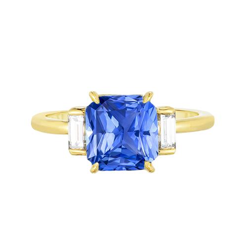 3 stenen ring stralende blauwe saffier 2,50 karaat stokbrood diamanten - harrychadent.nl