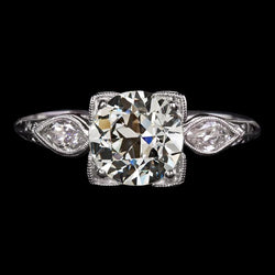3 stenen ronde & Marquise oude mijnwerker diamanten ring vintage stijl 4 karaat