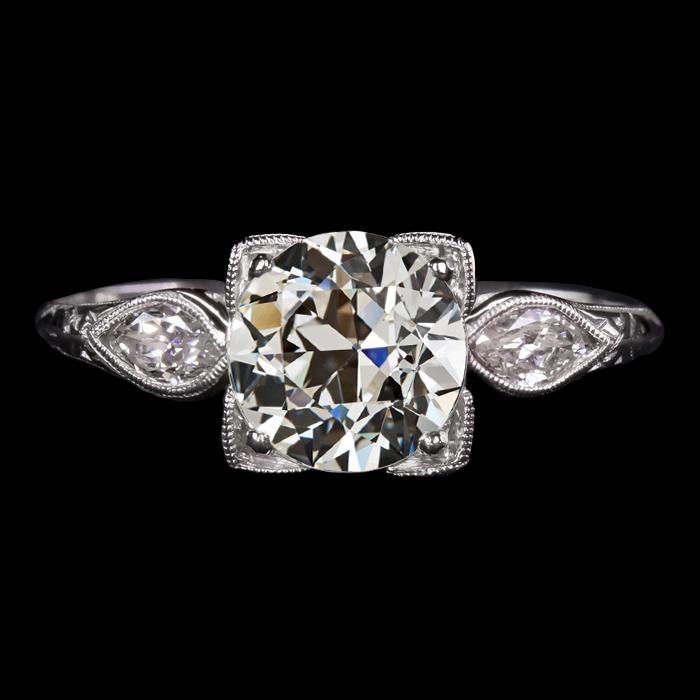 3 stenen ronde & Marquise oude mijnwerker diamanten ring vintage stijl 4 karaat - harrychadent.nl
