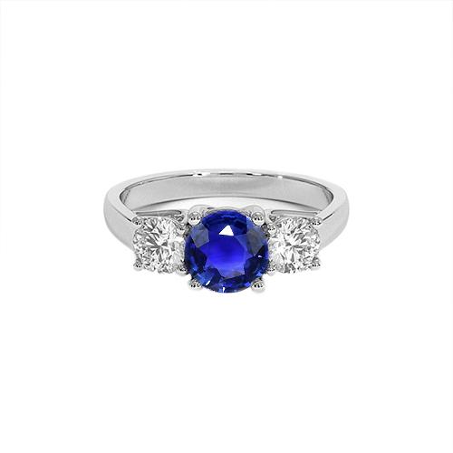 3 stenen ronde blauwe saffier diamanten ring 4 karaat griffen set goud 14K - harrychadent.nl