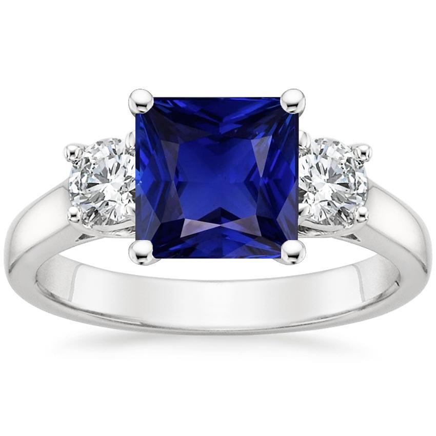3 stenen ronde diamant en prinses Ceylon saffier ring 6 karaat goud - harrychadent.nl