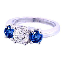 Afbeelding in Gallery-weergave laden, 3 stenen ronde diamanten ring blauwe saffier sieraden 2,50 karaat - harrychadent.nl
