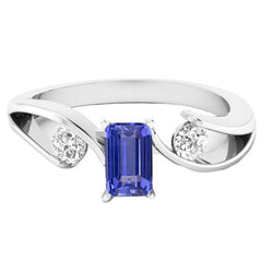 3 stenen smaragd blauwe saffier ring spanning stijl diamanten 2,50 karaat