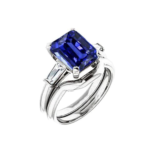 3 stenen smaragd blauwe saffier & stokbrood diamanten ring set 1,75 karaat