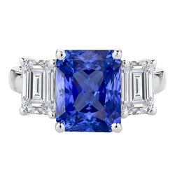 3 stenen smaragd diamanten ring goud blauwe saffier stralend 4,50 karaat