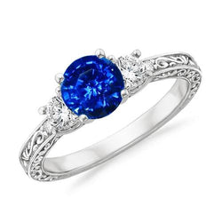 3 stenen stijl 2.60 ct Sri Lankaanse saffier en diamanten ring WG 14K