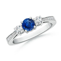 3 stenen stijl 3,80 ct saffier en diamanten trouwring wit goud