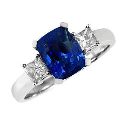 3 stenen stijl Ceylon saffier en diamanten 4.01 ct. Ring Wit Goud 14K