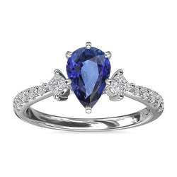 3 stenen stijl Ceylon saffier ring met diamanten accenten 2,50 karaat