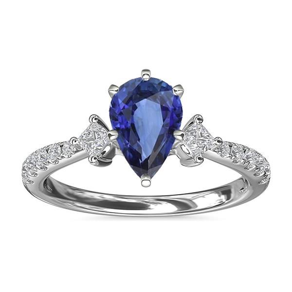 3 stenen stijl Ceylon saffier ring met diamanten accenten 2,50 karaat - harrychadent.nl