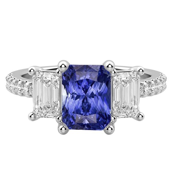 3 stenen stijl Emerald Diamond Blue Sapphire Ring Radiant Cut 4 karaat - harrychadent.nl