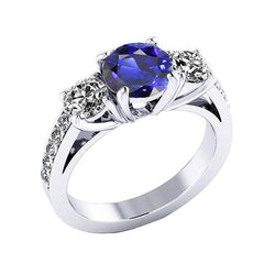 3 stenen stijl diamanten ring ronde Ceylon saffier 2,50 karaat witgoud
