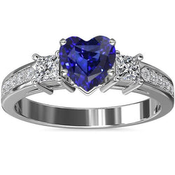 3 stenen stijl hart saffier ring prinses & ronde diamanten 3 karaat