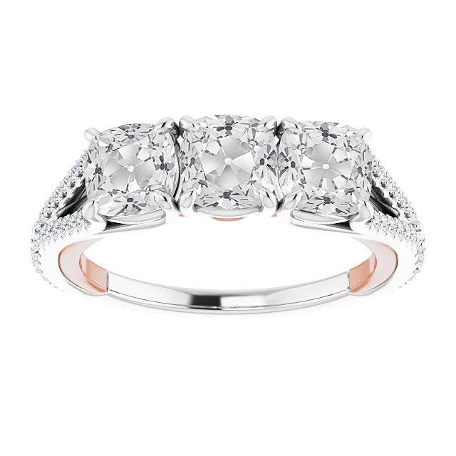 3 stenen stijl kussen oude mijnwerker diamanten ring gespleten schacht 8,75 karaat - harrychadent.nl