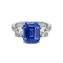 3 stenen stijl smaragdblauwe saffier ring met accenten goud 2,50 karaat