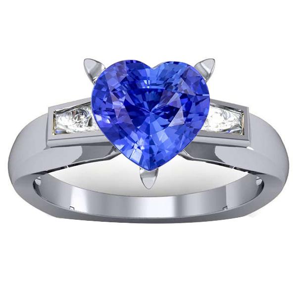 3 stenen stokbrood diamant & blauwe saffier hartvormige ring 2,75 karaat - harrychadent.nl