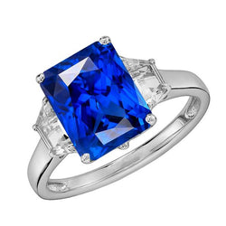 3 stenen trapezium diamant & stralend geslepen Srilanka saffier 4 karaat