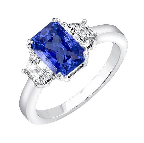 3 stenen trapezium diamanten sieraden 3 karaat stralende Ceylon saffier ring - harrychadent.nl
