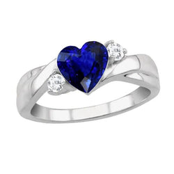 3 stenen trouwring blauwe saffier hart & ronde diamanten 1,75 karaat