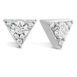 3.10 Ct Ronde Geslepen Echt Diamanten Driehoekige Oorknopjes Wit Goud