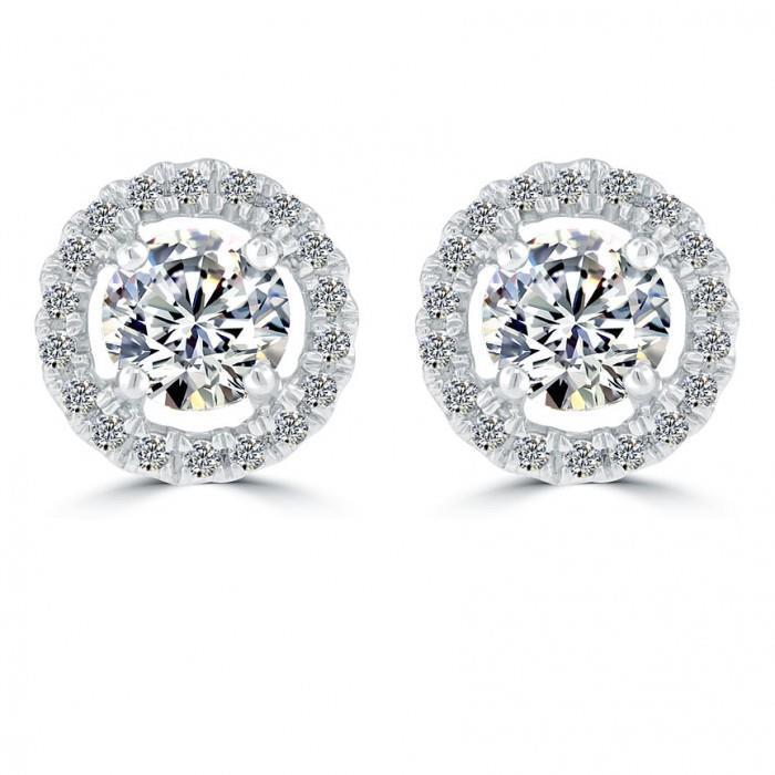 3.10 Kt. Ronde Halo Echt Diamanten Oorbel Witgouden Sprankelende Gouden Sieraden