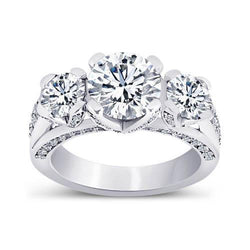 3.11 Ct Echt Diamanten Drie Stenen Trouwring Antieke Stijl Wit Goud