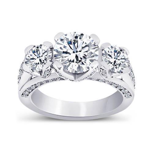 3.11 Ct Echt Diamanten Drie Stenen Trouwring Antieke Stijl Wit Goud - harrychadent.nl