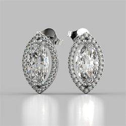 3.40 Ct Markiezin En Ronde Halo Echt Diamanten Oorknopjes Wit Goud