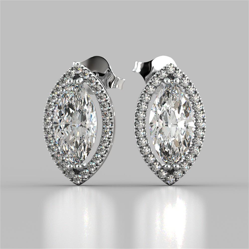 3.40 Ct Markiezin En Ronde Halo Echt Diamanten Oorknopjes Wit Goud