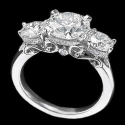 3.75 Cts Witgouden Verlovingsring In Tulpstijl Met Echt Diamanten En Drie Stenen