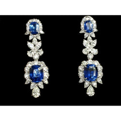 30 karaats Ceylon Sapphire & Diamants Dangle Pair Oorbellen