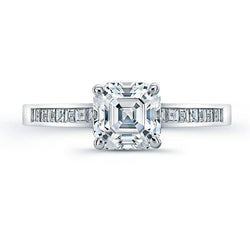 3,01 karaat Asscher diamanten ring met accenten wit goud 14K