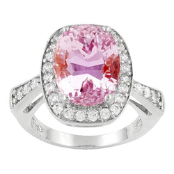 30,75 Karaat Ovale Roze Kunziet Met Natuurlijke uit de aarde gewonnen Diamant Fantasie Ring Witgoud